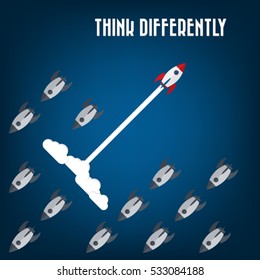 Think differently - Being different, taking risky, move for success in life -The graphic of rocket also represents the concept of courage, enterprise, confidence, belief, fearless, daring,