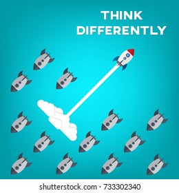 Think differently - Being different, taking risky, move for success in life -The graphic of rocket also represents the concept of courage, enterprise, confidence, belief, fearless, daring,