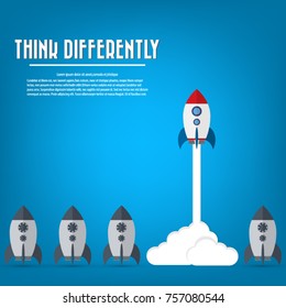 Think differently - Being different, taking risky, move for success in life -The graphic of rocket also represents the concept of courage, enterprise, confidence, belief, fearless, daring,