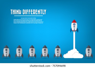 Pensar de manera diferente - Ser diferente, arriesgado, moverse por el éxito en la vida - El gráfico del cohete también representa el concepto de coraje, empresa, confianza, creencia, valiente, audaz,