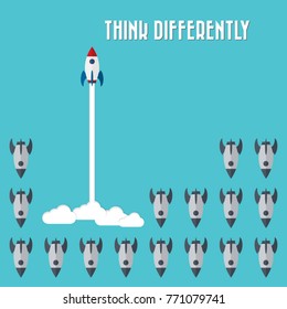 Think differently - Being different, taking risky, move for success in life -The graphic of rocket also represents the concept of courage, enterprise, confidence, belief, fearless, daring,