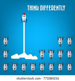 Think differently - Being different, taking risky, move for success in life -The graphic of rocket also represents the concept of courage, enterprise, confidence, belief, fearless, daring,