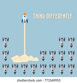 Think differently - Being different, taking risky, move for success in life -The graphic of rocket also represents the concept of courage, enterprise, confidence, belief, fearless, daring,