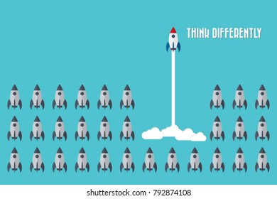 Think differently - Being different, taking risky, move for success in life -The graphic of rocket also represents the concept of courage, enterprise, confidence, belief, fearless, daring,