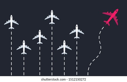 Think differently - business concept. Modern motivation poster, banner. Red plane fly out. Vector illustration