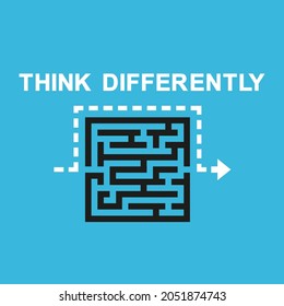 Think differently. Business concept, Outsmarted the maze, bypassed on the other side. Vector illustration in flat design