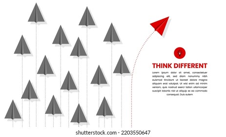 Think differently. Business metaphor with text and paper plane. Vector