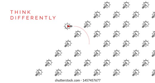 Think differently concept. Bulb changing direction. Vector illustration