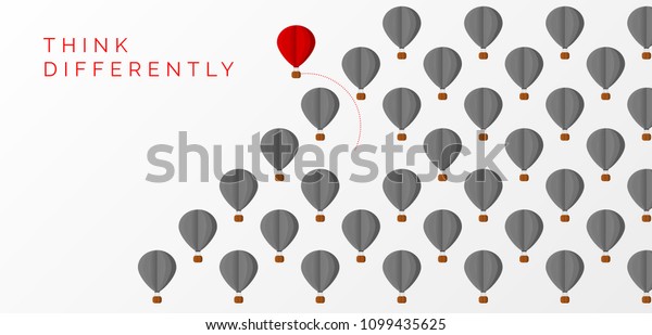 Think differently concept. hot air balloon\
changing direction. Vector\
illustration