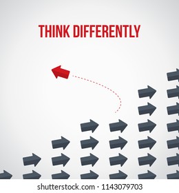 Think differently concept. Red arrow changing direction. Vector illustration