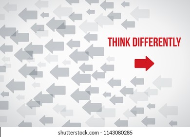 Think differently concept. Red arrow changing direction. Vector illustration