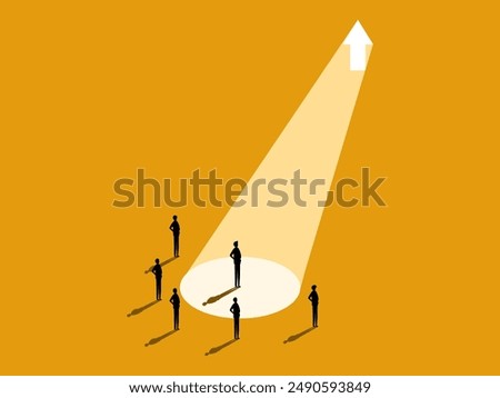 Think differently, grow your business. Businessman standing out in the spotlight