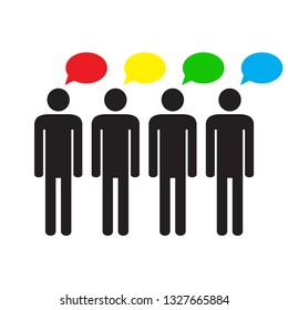Think differently. Human silhouettes and different colors speech bubbles. Different ideas and thoughts. Vector illustration.