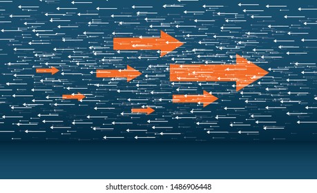 Think differently poster with colorful arrows. Vector motivation illustration.