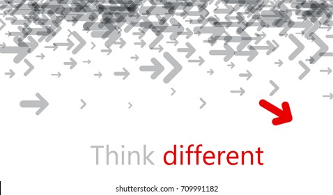 Think differently poster with colorful arrows. Vector motivation illustration.