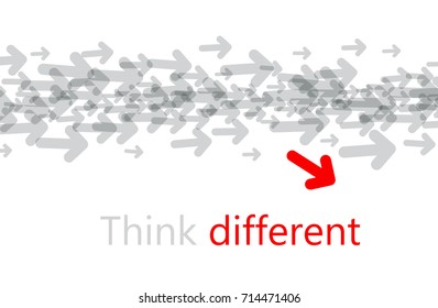 Piensa en un afiche diferente con flechas coloridas. Ilustración de la motivación del vector.