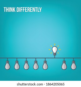 Think Differently, Standing Out From The Crowd. The Graphic Of A Light Bulb Represents A Business Concept. New Idea, Change, Trend, Courage, Creative Solution, Innovation And Unique Way.