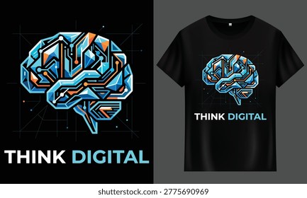 Think digital t shirt design with geometric AI brain illustration AI brain artificial intelligence geometric illustration technology clothing creative intelligence computer