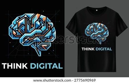 Think digital t shirt design with geometric AI brain illustration AI brain artificial intelligence geometric illustration technology clothing creative intelligence computer