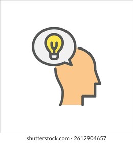 think filled outline icon. idea color line illustration.