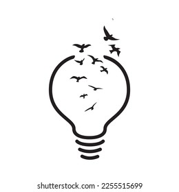 think freedom icon, sign and symbol. creative mind concept. bird fly and bulb.