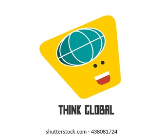 Piensen En Global. Ilustración vectorial plana.