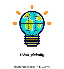 Think globally concept. Globe and light bulb.