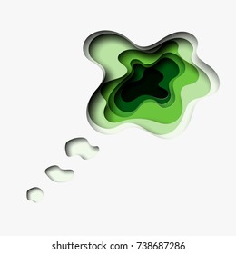 Think green 3D abstract green wave background with paper cut shapes. Thought bubble. Vector design layout for business presentations, flyers, posters. Ecology concept. Eps10.