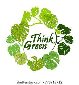 "Think Green" abstract vector poster with floral frame