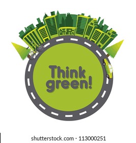 think green with buildings with transport over white background. vector illustration