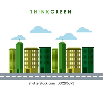 think green with cityscape background vector illustration design