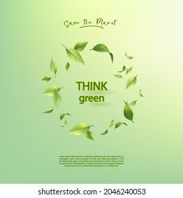 Pancarta de concepto verde con marco de hojas