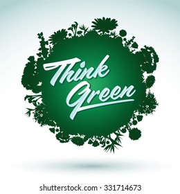 Think Green - Creative Eco Vector Design Element, Organic Bio sphere icon With vegetation