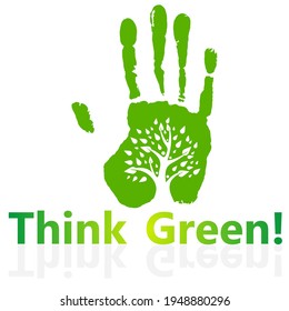 Think green. Dispose of, save the earth or stop the concept of global warming represented by the green sign. Isolated on white. Vector illustration