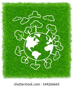 Think Green drawing concept on grass background seamless, vector eps10