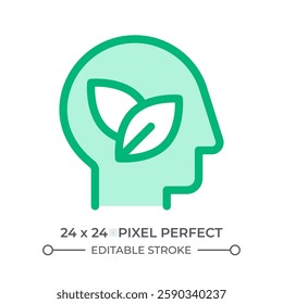 Think green duotone color ui icon. Human head with leaves within. Environmentally friendly philosophy. Mindfulness. Isolated vector illustration. Web design user interface element, pixel perfect