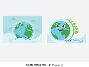 Think green earth of a cartoon design earth planet globe with environment elements around tree Vector illustration 