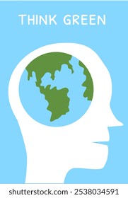 Think green: earth inside mind silhouette inspires environmental awareness.