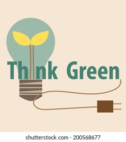 Think green, Eco concept. Light bulb with tree inside. Vector illustration.