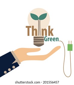 Think green, Eco concept. Light bulb with tree inside. Vector illustration.