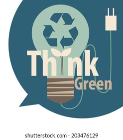 Think green, Eco concept. Light bulb with tree inside. Vector illustration.