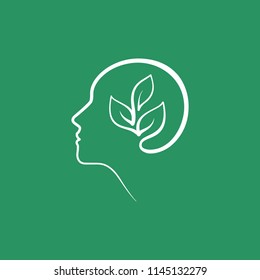 Think green eco head. Vector icon.