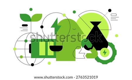 Think green. Ecological awareness. Big data and eco statistics. Web banner. Flat illustration. Vector file.