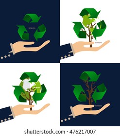 Think green, Ecology concept. Tree with Recycle symbol, vector Illustration