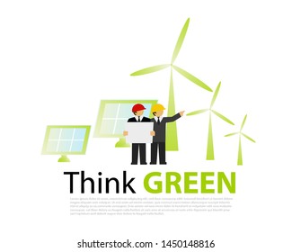 Think Green energy, urban landscape, ecology, Environmental and Ecology concept,  vector concept illustration.