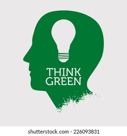 Think green head silhouette, vector illustration