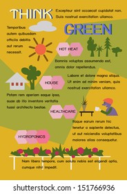 Think Green headlines on concept of better life with nature and environment, encapsulated postscript vector.
