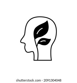 Piensa en el icono verde en glifo plano negro, estilo relleno aislado en fondo blanco