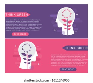 Think green icon concept with leafs in the drawing of human head