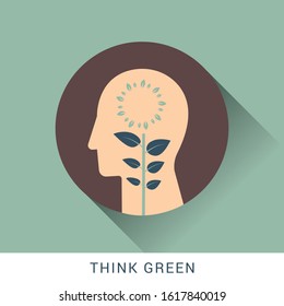 Think green icon concept with leafs in the drawing of human brain